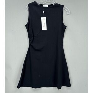 SNDYS Dress Large Black Sleeveless A Line Tank Mini Stretch Knit Minimalist NWT